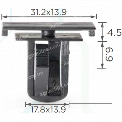 C 348 Кліпса бампера порогів Chevrolet / GM T=20.2*14.1, D=30.9*12.7, H=26.3, F=17.1*13.8 55156429AA