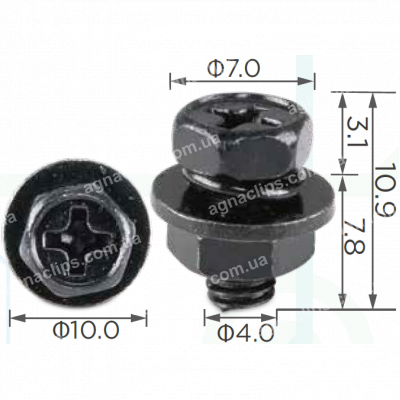 H 2057 Гвинт M4x8 з гайкою універсальний