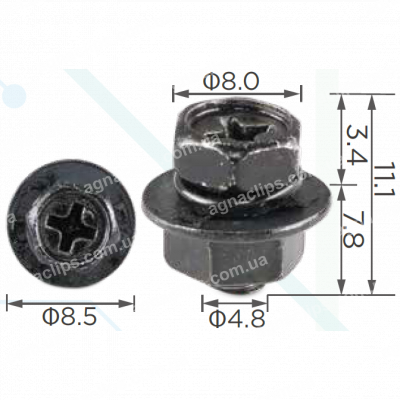 H 2058 Гвинт M5x8 з гайкою універсальний