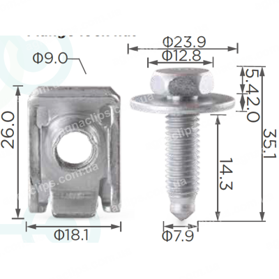 H 2098 Комплект болт M8x14.3+скоба 18x26 Audi Mercedes