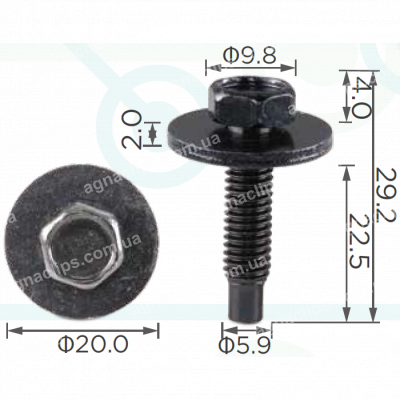 H 2103 Болт M6x22.5 із шайбою