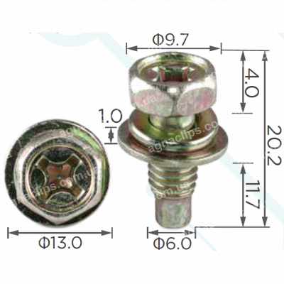 H 2110 Болт M6x12 з шайбою та гровером