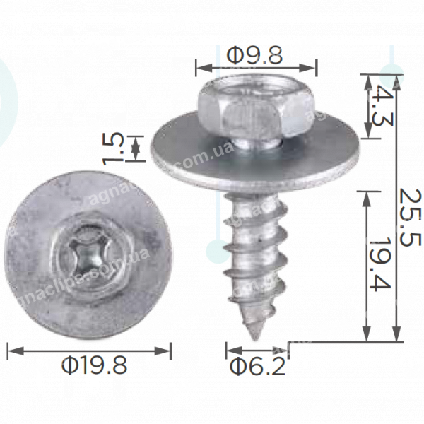 H 2008 Саморіз 6.2x19 Lexus Toyota Mercedes 9015960383 90159A0010 9015960431 A0009906836 90159W0007