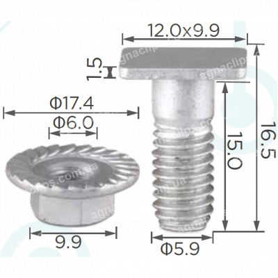 H 2179 Гвинт M6x15 з гайкою Nissan комплект