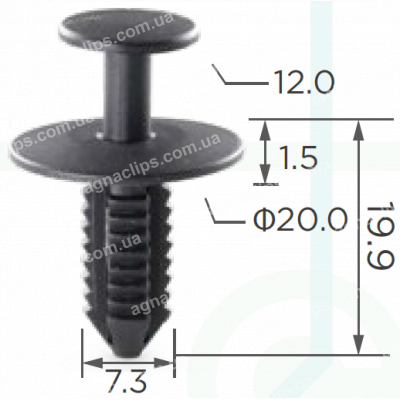 C 3328 Кліпса Mercedes задній бампер,бічні крила T=20.0,D=11.8, H=19.7, F=7.6 A0009914140