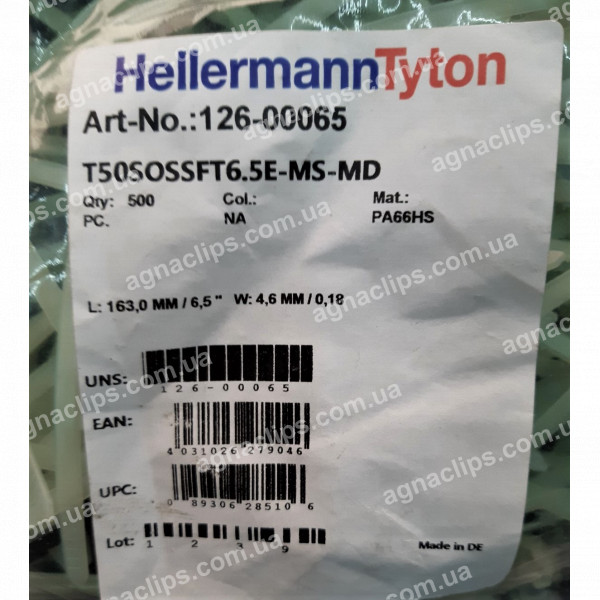 Стяжки 4,6x163 mm з монтажною головкою Hellerman Tyton 126-0065 DE
