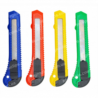 Ніж канцелярський з фіксацією сегментний 18 мм color mix