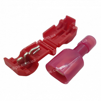 T1 З'єднувач проводів 0.5-1.5 мм2 (через тата) червоний з клемою