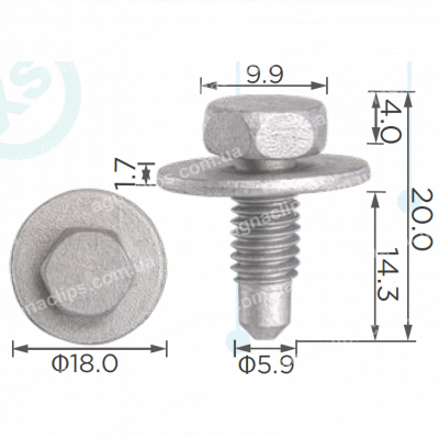 H 2387 Болт Tesla M6x14.3 1060685-00-C із шайбою