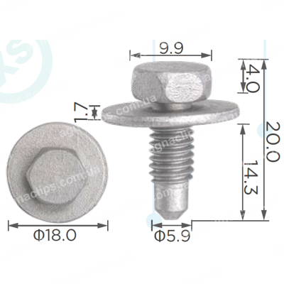 H 2387 Болт Tesla M6x14.3 1060685-00-C із шайбою