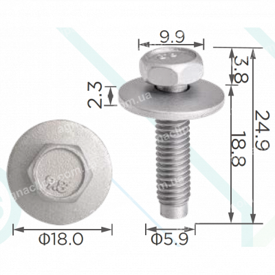 H 2386 Болт M6x19 Tesla 1031683-00-B