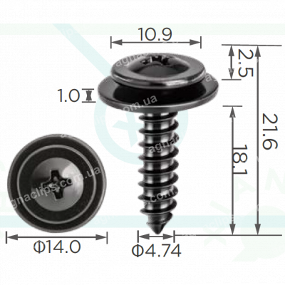 H 2376 Саморіз 4.8х18 Chery FQ2B24819F71 кріплення бризковика, переднього бампера