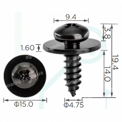 H 2428 Саморіз 4.8х15 GAC 900000021V кріплення бампера